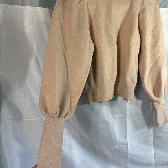 Zara Cream w/ pink hues Knit Sweater puff sleeve - Picture 3 of 6